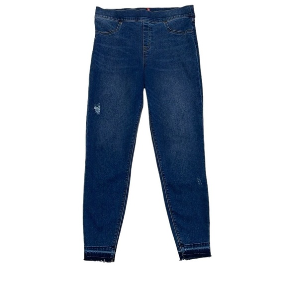 SPANX Jeans Women's L Large Blue Distressed Denim Skinny Stretch - Picture 1 of 11